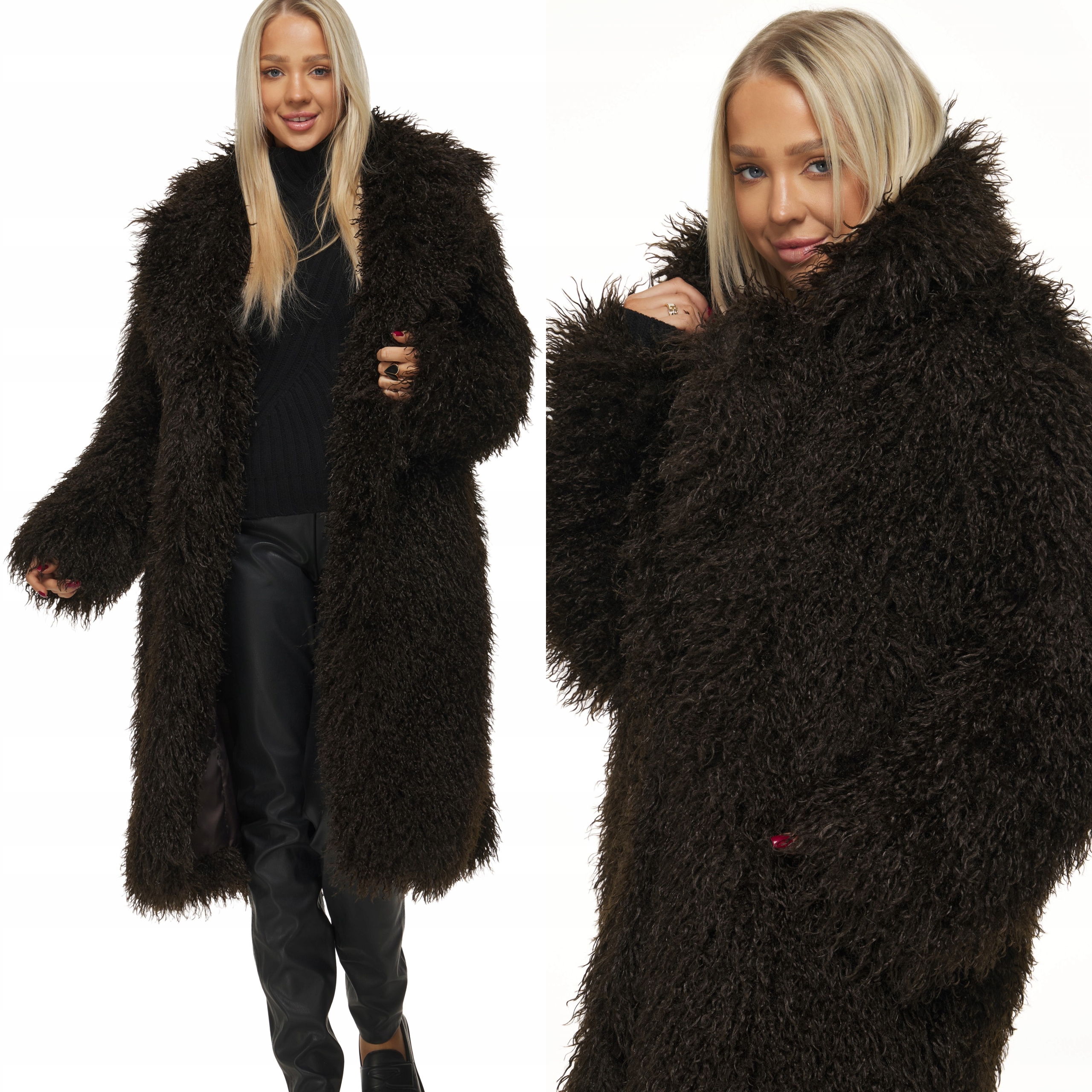 Dámský Zimní Kabát Kožešina teplý silný kožíšek lama hnědý čokoládový