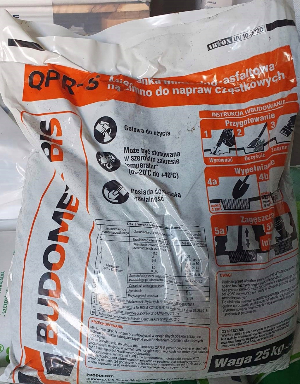 

Asfalt na zimno mieszanka masa bitumicza 25kg