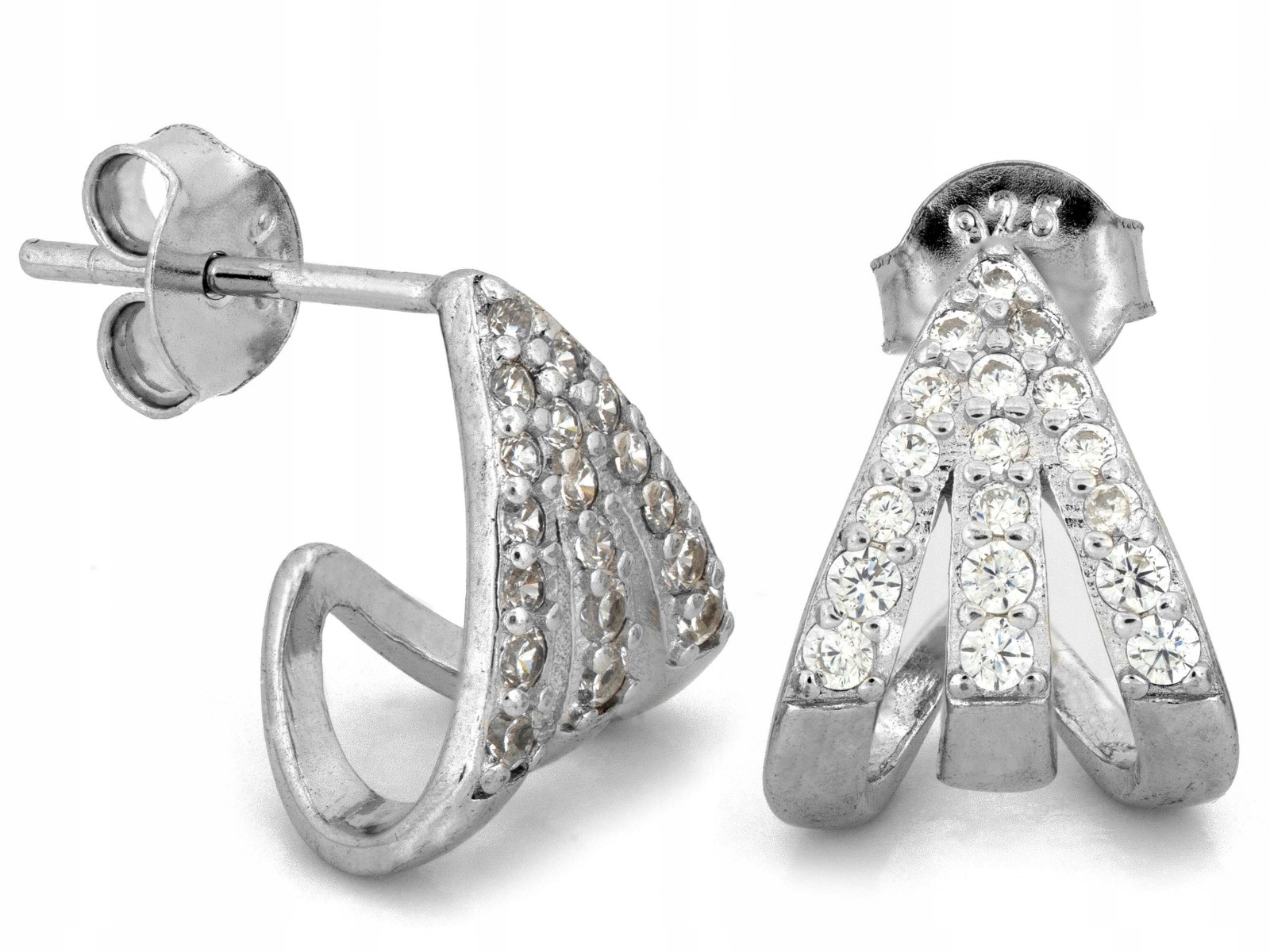 Stříbrné náušnice 925 s zirkony na tyči, 2.00 g, elegantní jako dárek