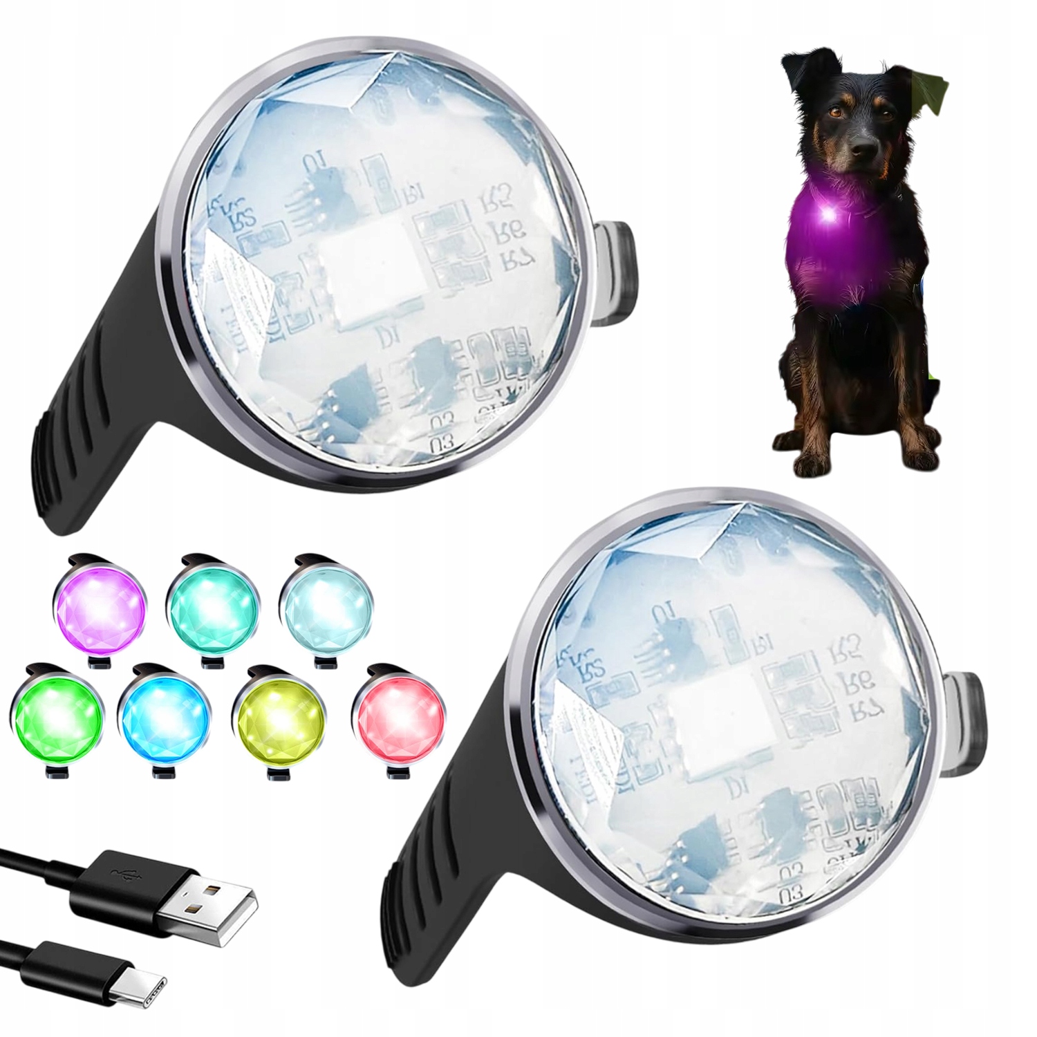 Levně 2X Rgb Svítící Led Světlo Přívěsek Na Obojek Pro Psa 7 Barva Voděodolná