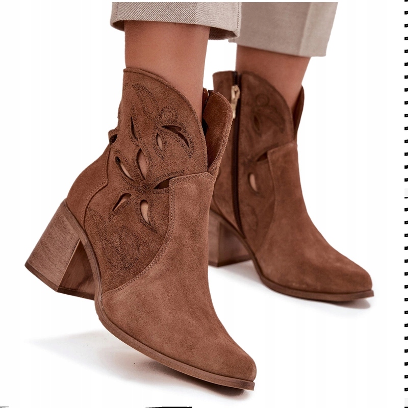 Dámské Kotníkové Boty Z Přírodního Semiše S Ažurovým Sloupkem Zazoo 3690 Hnědé 41