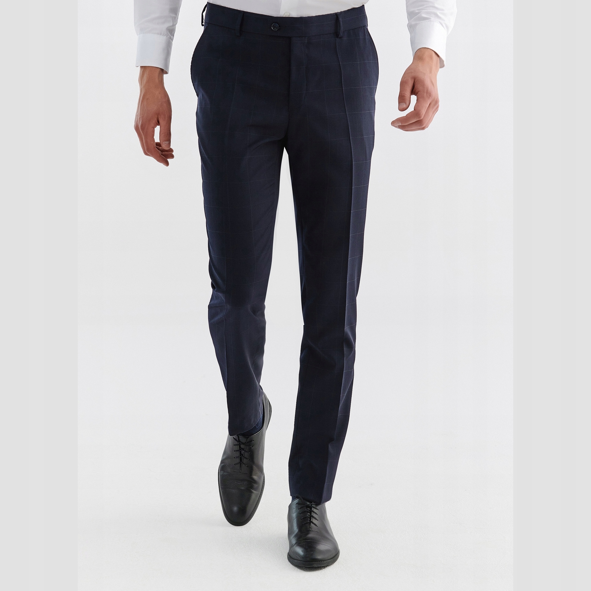Tmavě modré oblekové kalhoty s kostkovaným vzorem Pako Lorente vel