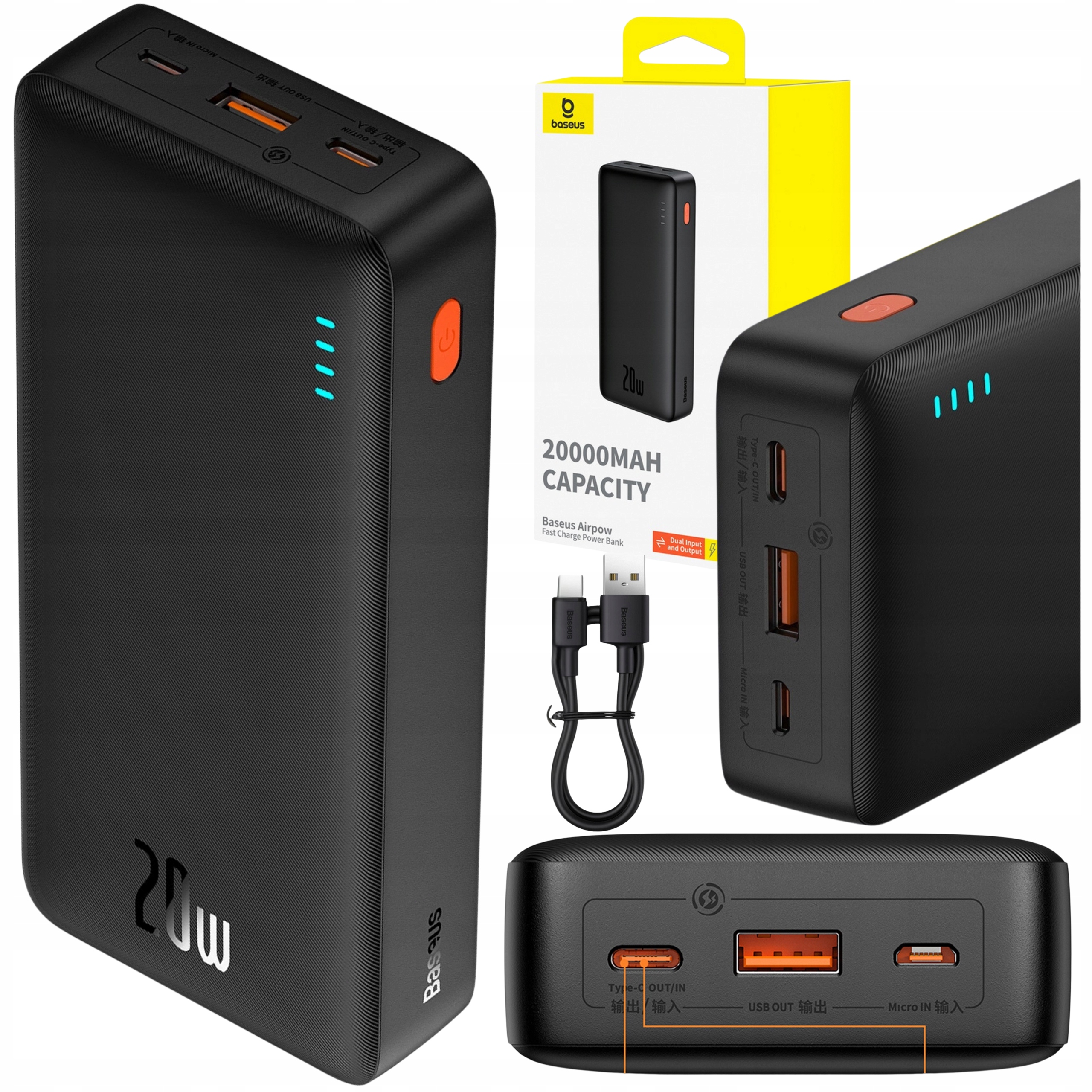 Powerbank Baseus 20000mAh 20W Z Szybkim Ładowaniem Do Iphone Samsung