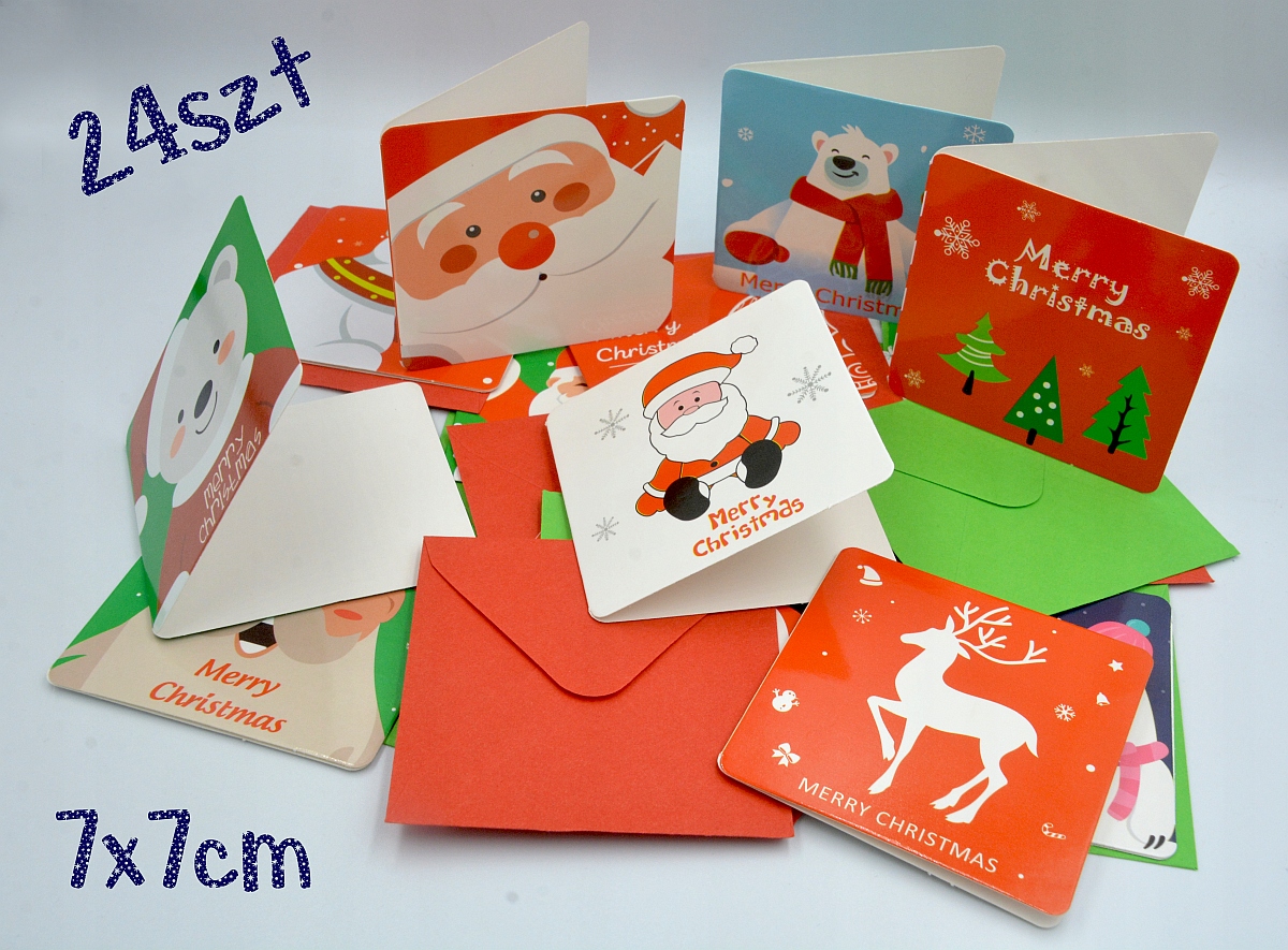 

24 mini Kartki Świąteczne 7x7cm kwadratowe