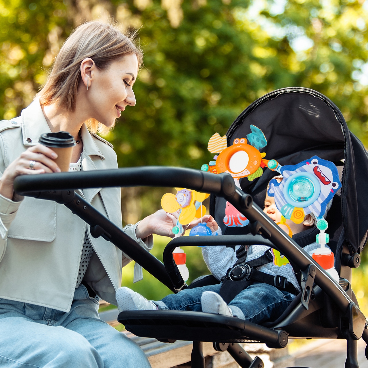 PAŁĄK ŁUK Z ZABAWKAMI DO ŁÓŻECZKA WÓZKA ZWIERZĄTKA Marka MalPlay