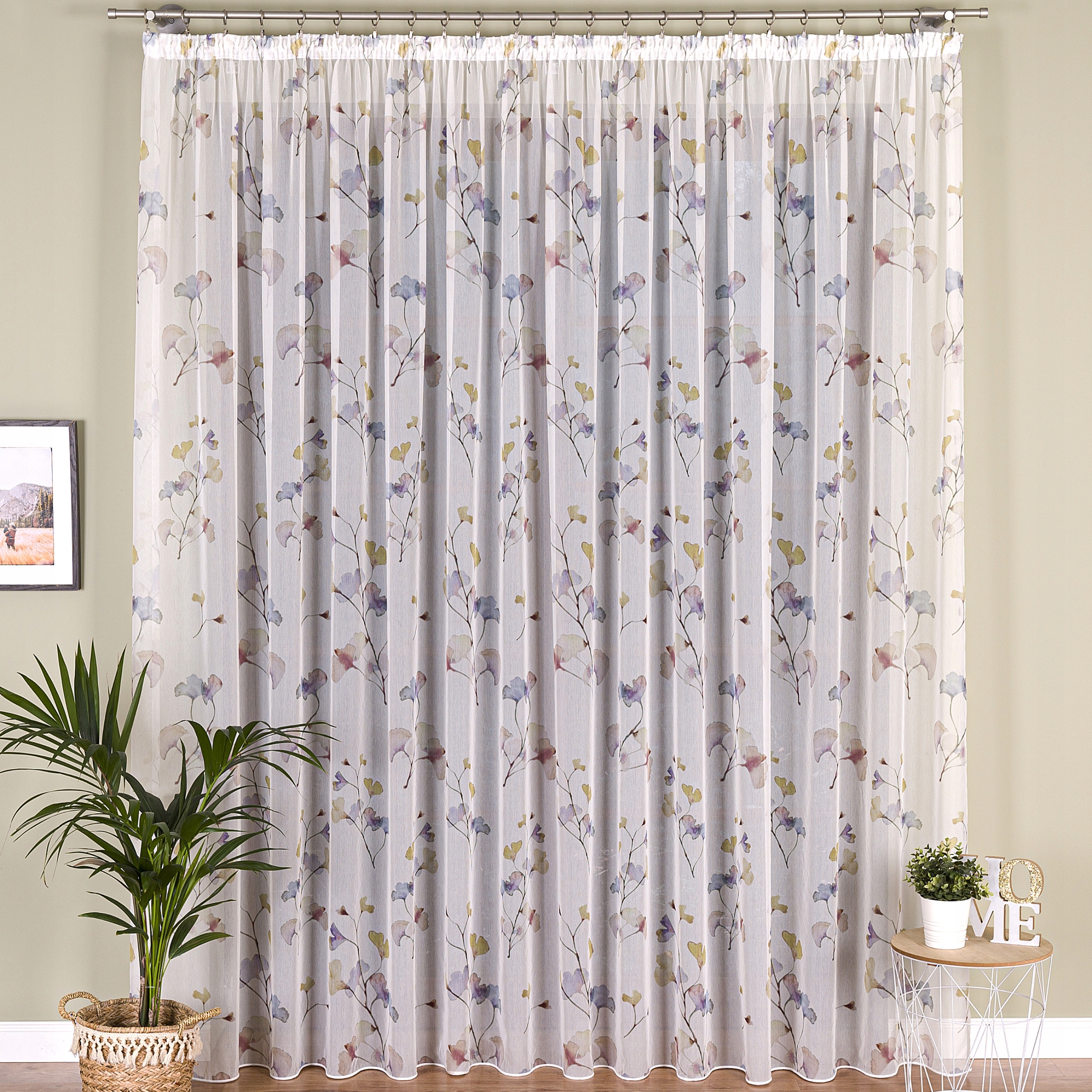 Hotová Záclona Bílá Fantazijní s potiskem Olověná páska Žabky 700x270