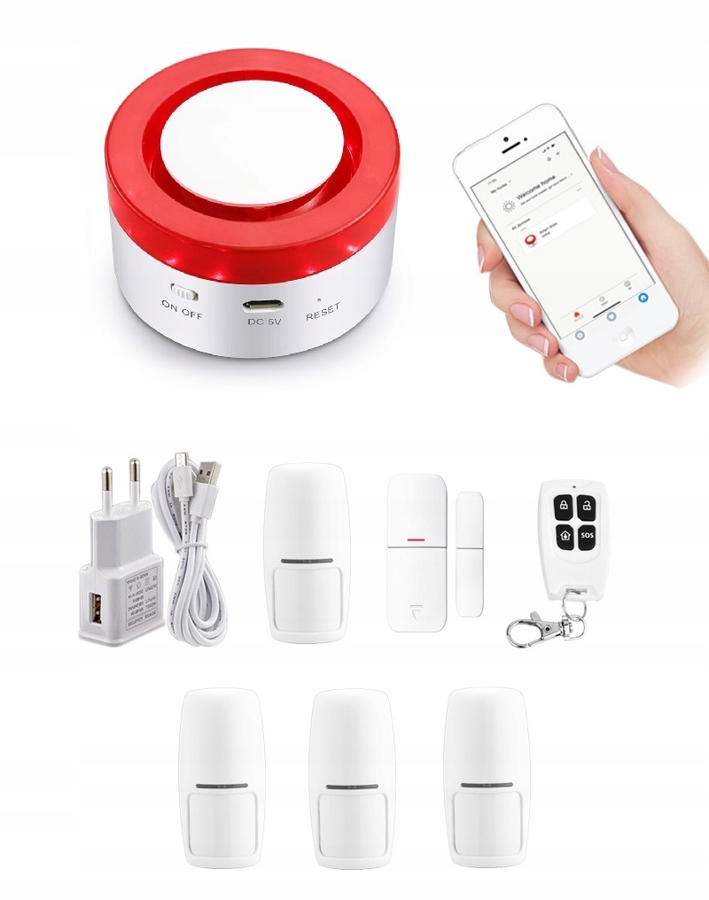 Bezdrôtová Siréna Alarmový Set Tuya Smart V Poľštine WiFi 4xPIR