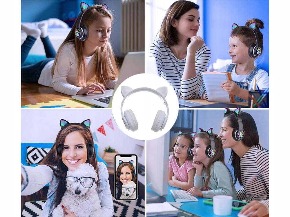 SŁUCHAWKI BEZPRZEWODOWE BLUETOOTH RADIO FM MP3 KOCIE USZY PODŚWIETLENIE LED Kod producenta DSJ STN-28