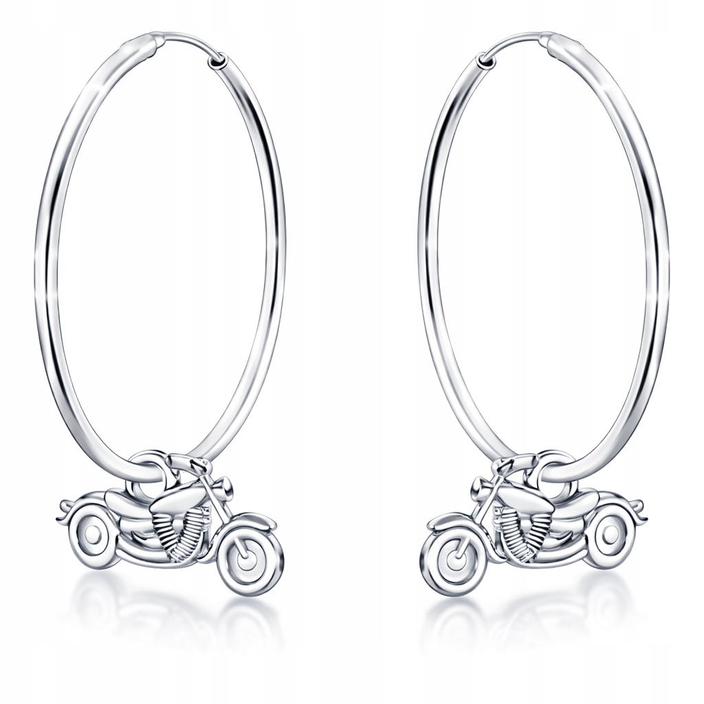 Stříbrné náušnice s velkým kolem motocyklu Harley Chopper, Stříbro 925