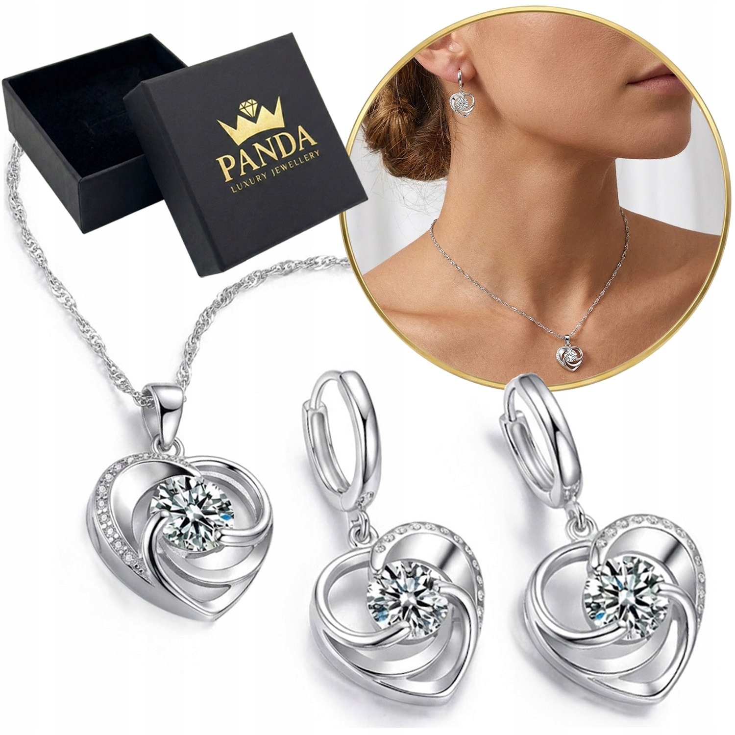 Sada šperků Srdíčka Stříbro 925 Náhrdelník a Náušnice Srdce Dárek