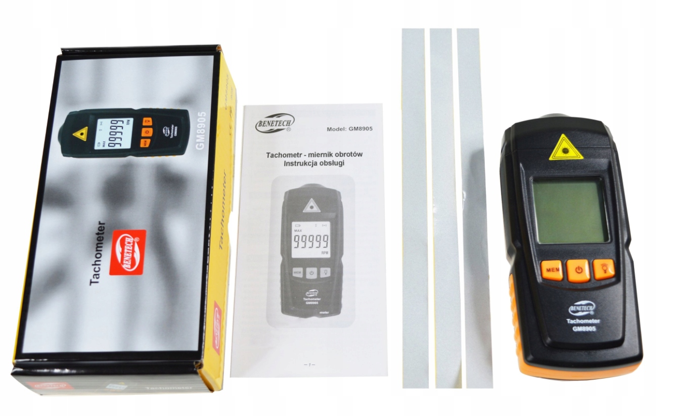 TACHOMETR LASEROWY MIERNIK OBROTÓW OBROTOMIERZ BENETECH 99999 RPM LCD CE EAN (GTIN) 6942044520974