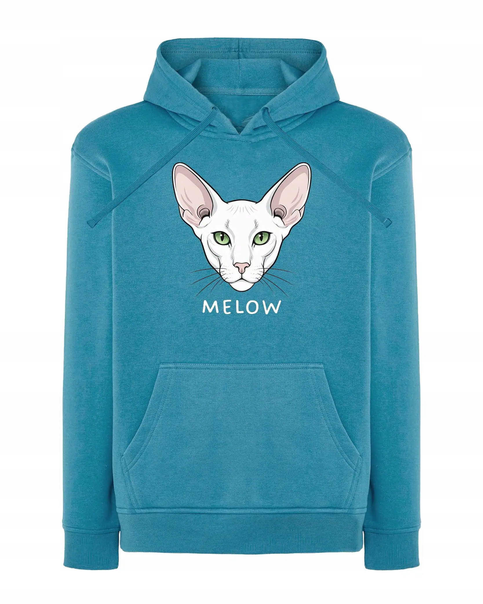 Mikina s kapucí Orientální bílá Personalizovaná Kočka Pupil modrá M