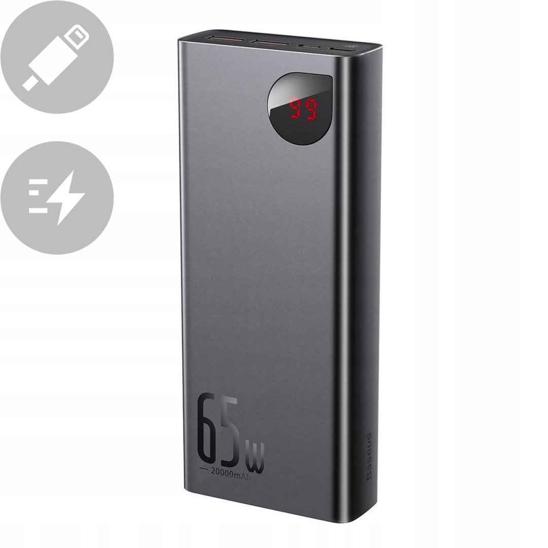 Powerbanka Adaman 2x Usb 1x Usb-c 1x microUSB 20000mAh 65W Quick Charge čierna