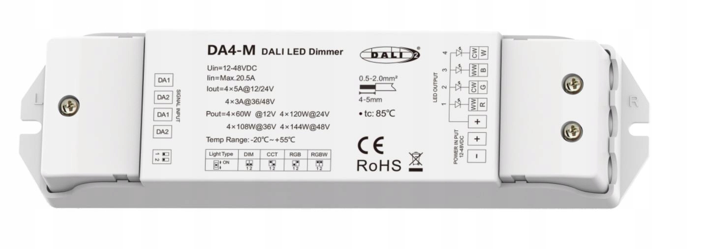 SkyDance DA4-M 4-kanálový ovladač Dali stmívač Led CV DT6/DT8 12–48V