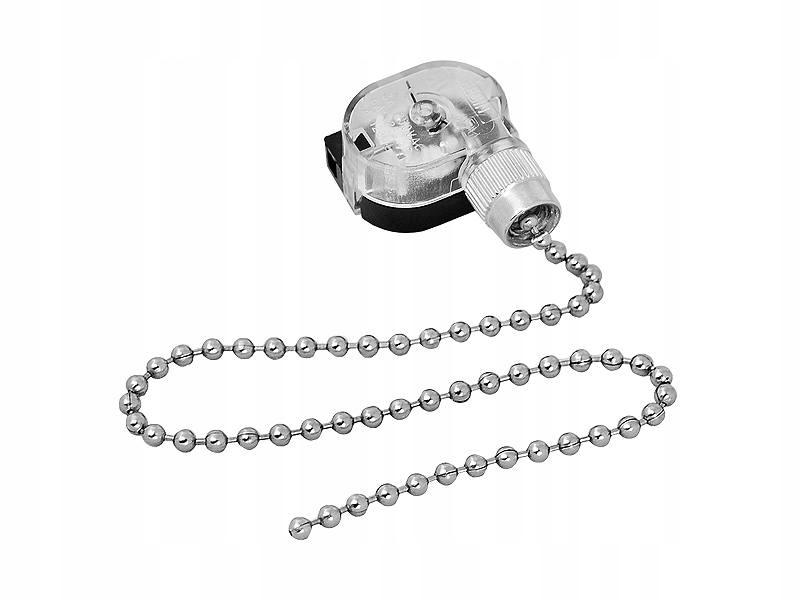 Wyłącznik łańcuszkowy srebrny 3A 250V 0-1 DŁUGOŚĆ ŁAŃCUSZKA 23CM (1szt)