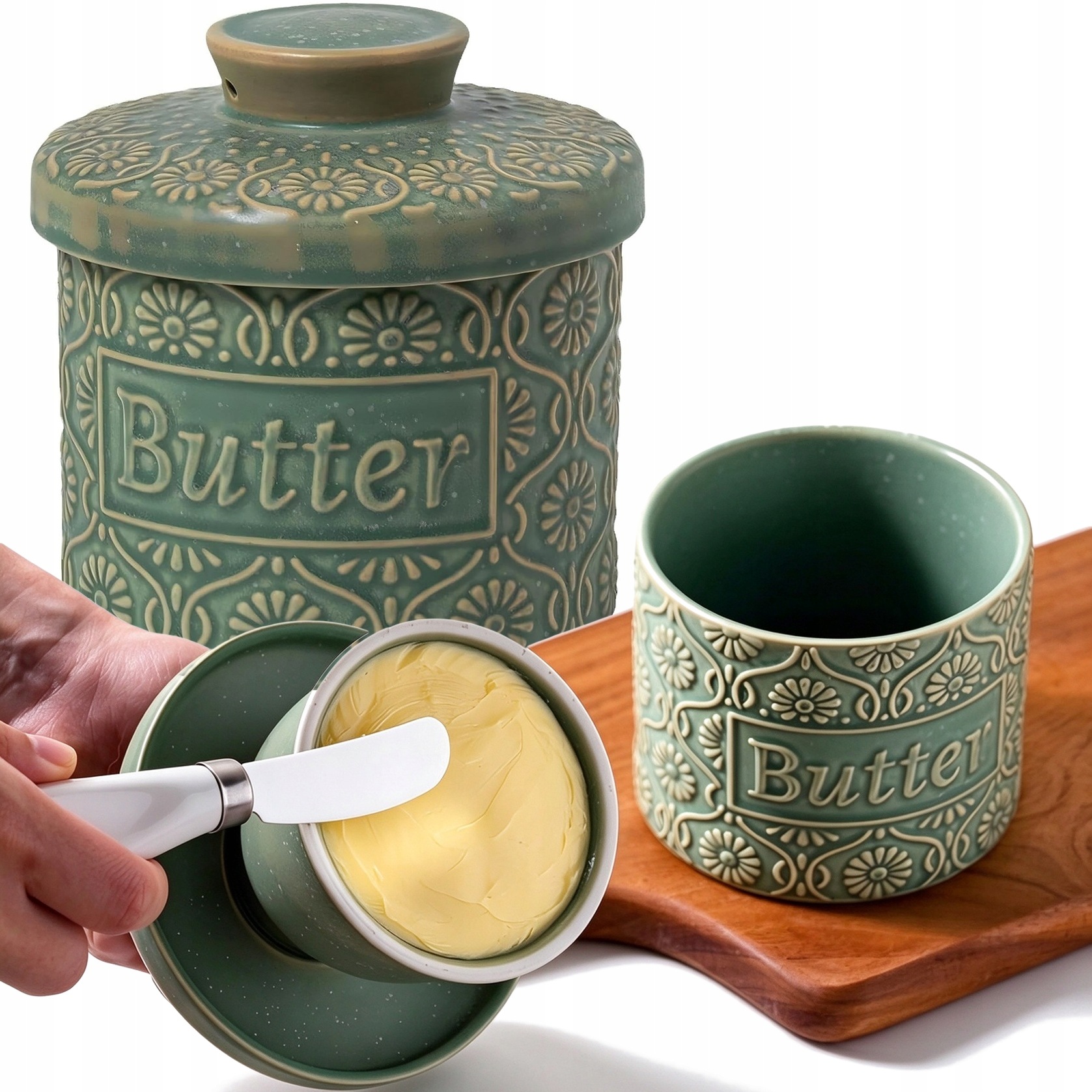 Pojemnik na masło ceramiczny do użytku domowego, na parapetówkę