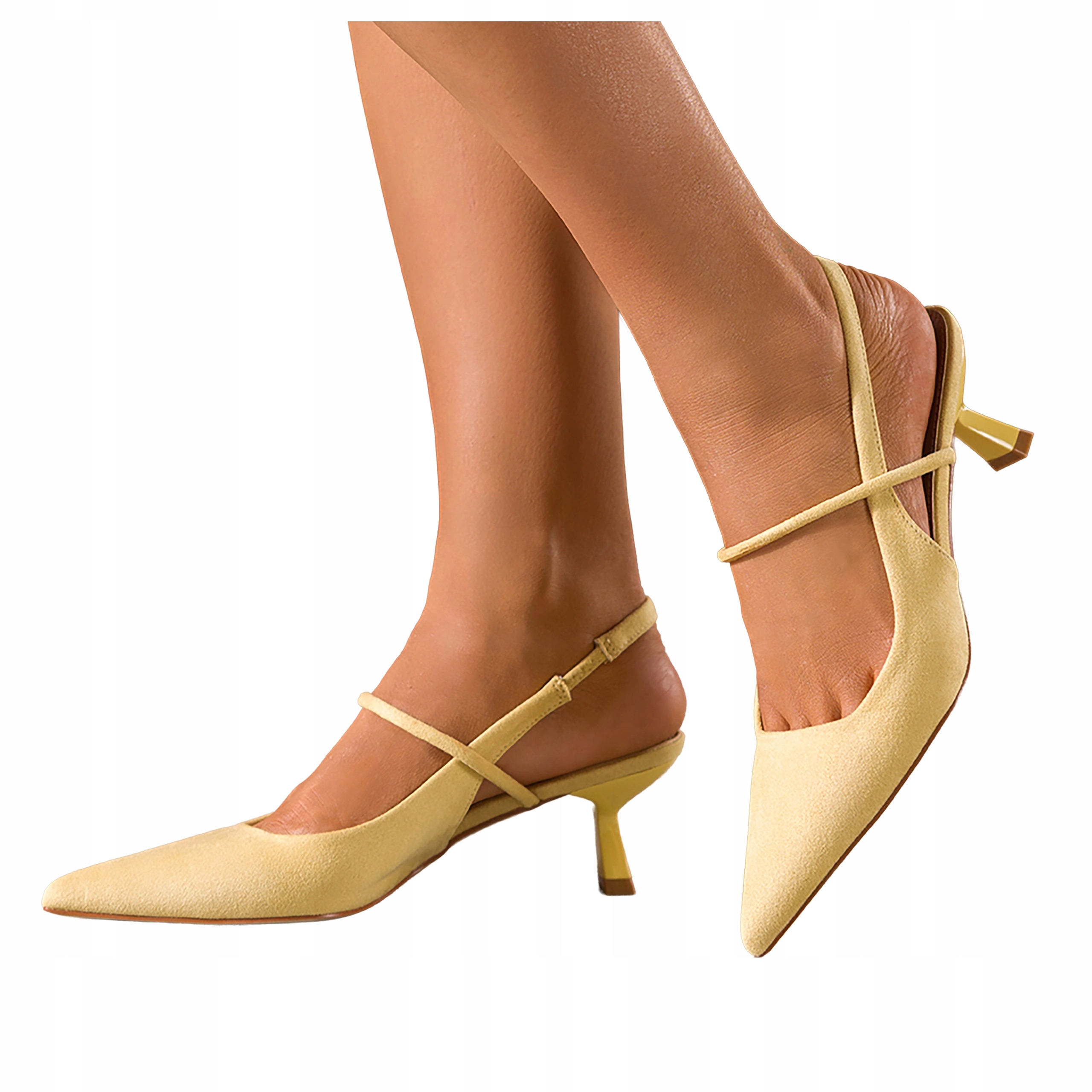 Čelovka Žlutá Dámská Odhalená Pata Podpatek Sklenička Guma V Pásku vel 40