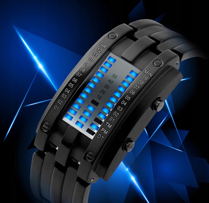 Zegarek męski SKMEI binarny srebrny czarny LED Model SKMEI N92