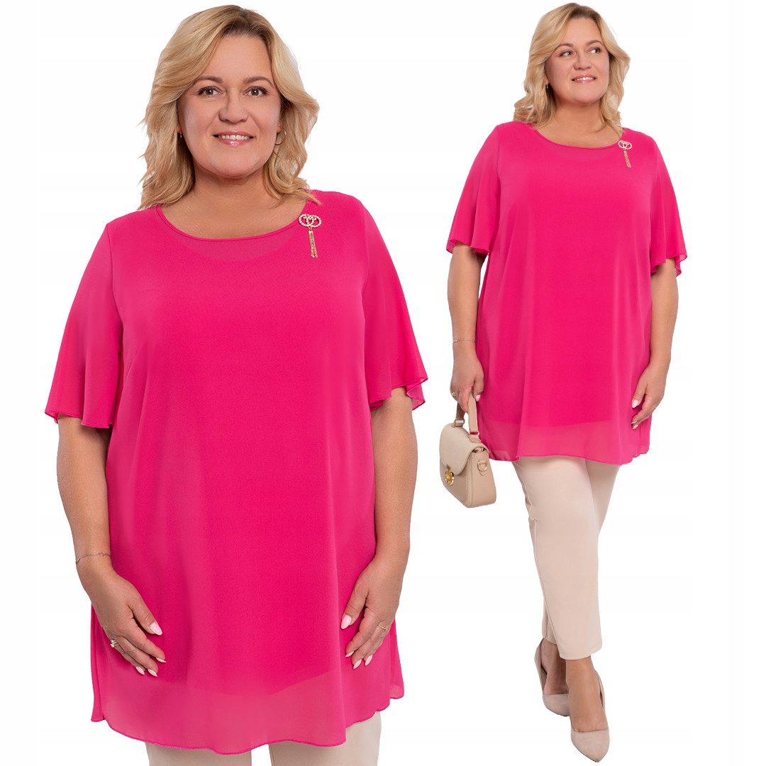 Růžová tunika s broží 48