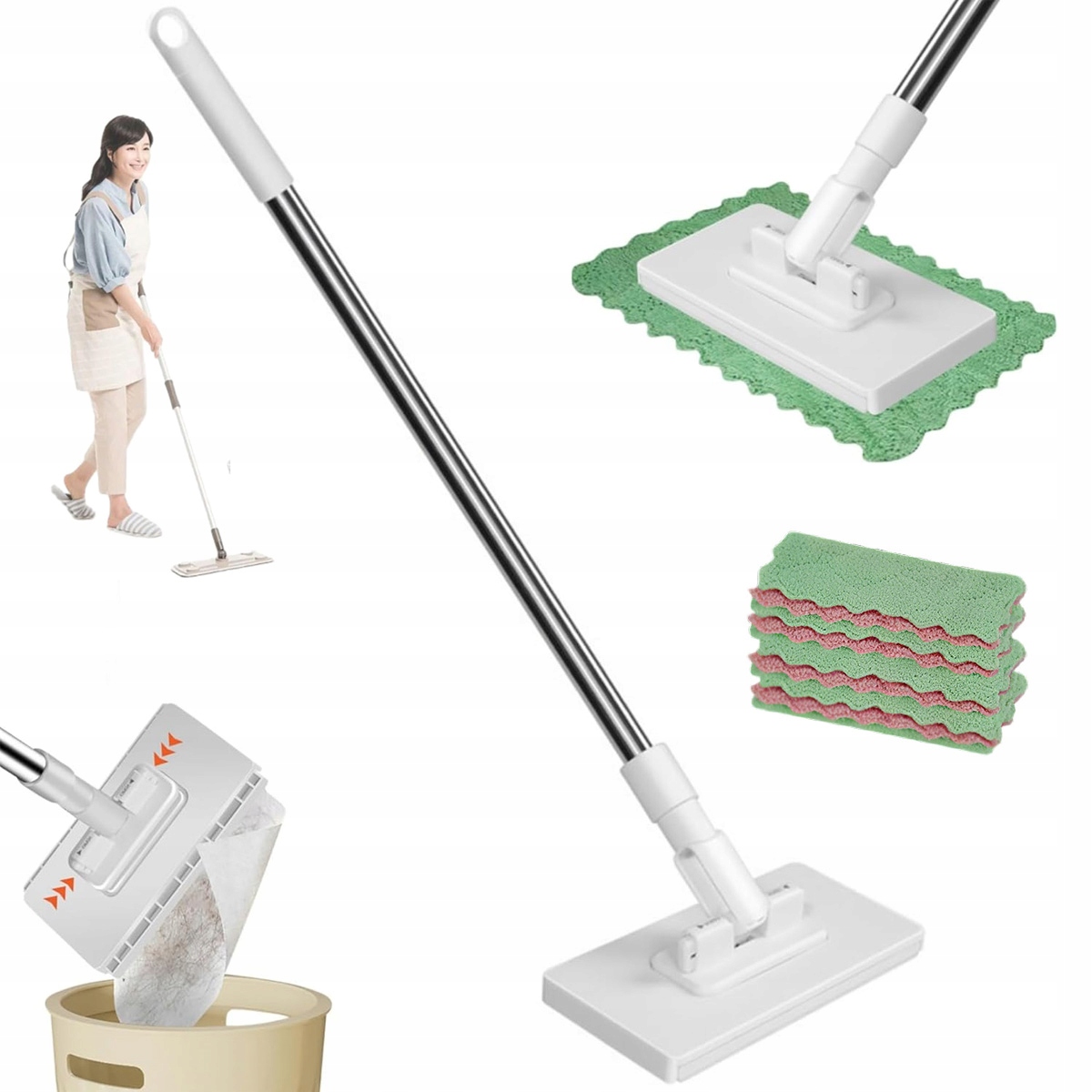 Levně Výkonný Mop Na Čištění, Rukojeť 100 CM, Mokrá I Suchá nerezová ocel