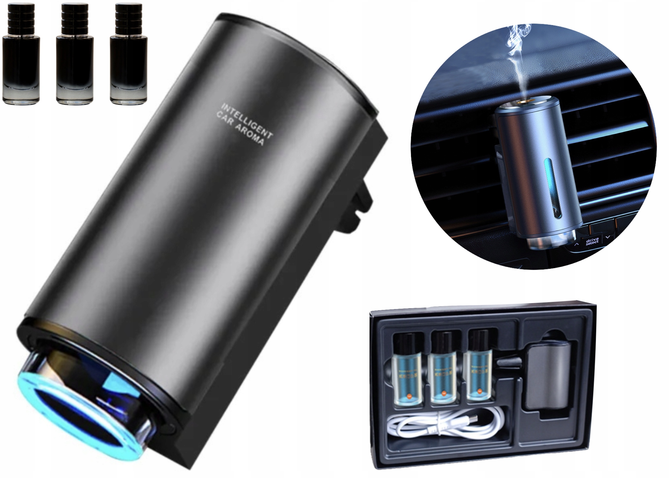 Premium Set Osvěžovač Smart Start Difuzér Do Auta Usb 3 Oleje