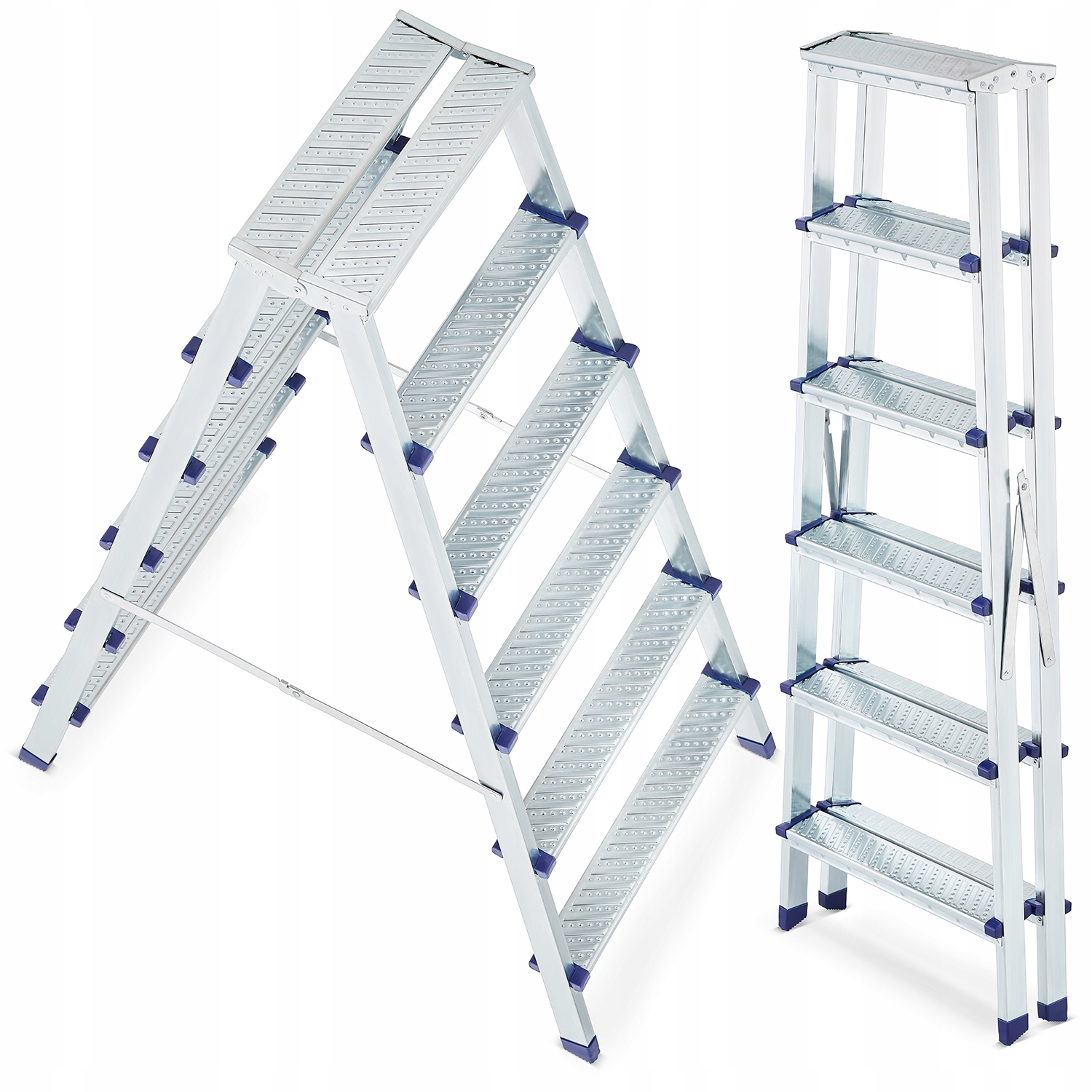 Žebřík domácí žebřík oboustranný skládací, kovový, ocelový, schůdky 2x6