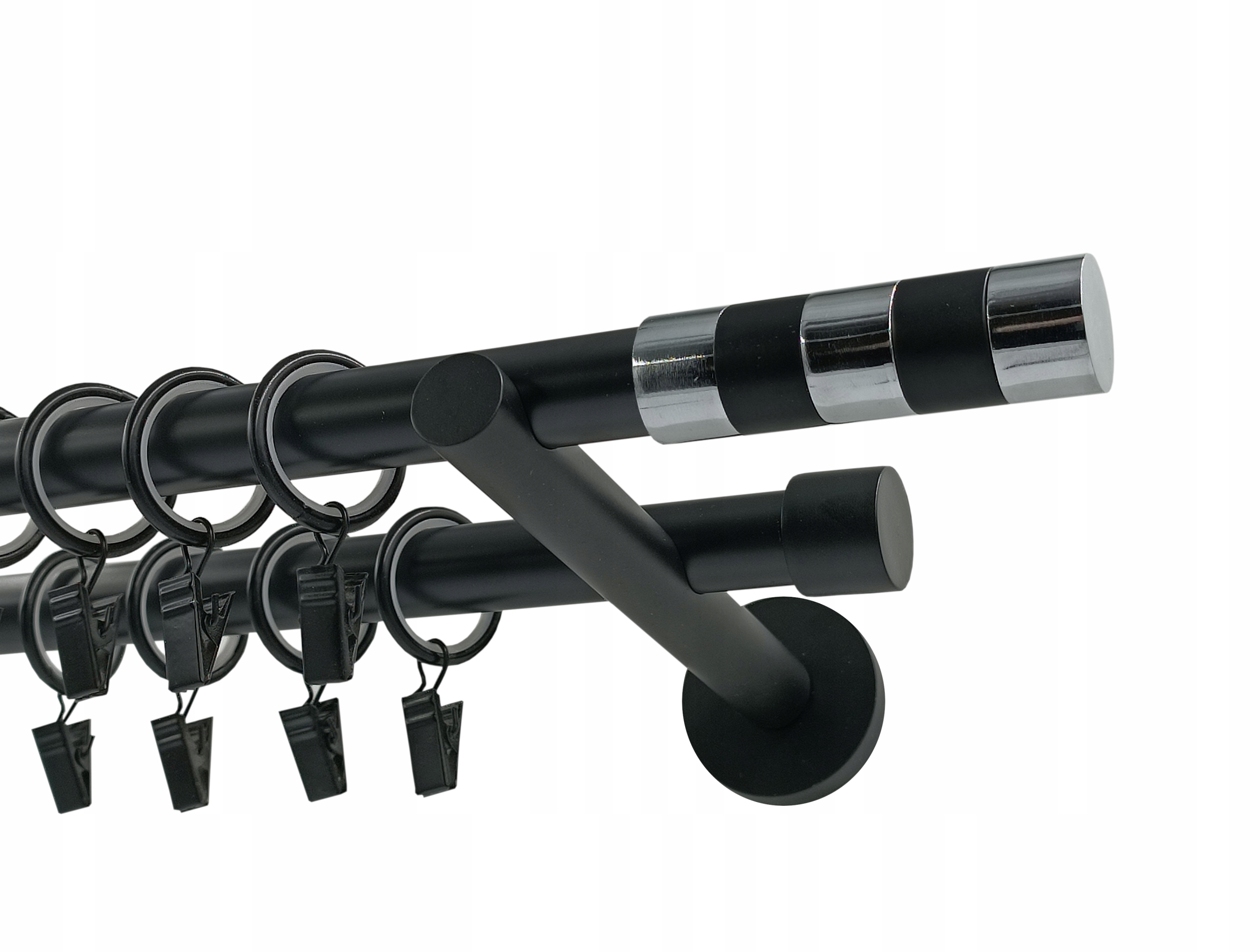 Garnýž dvojitá Kovová 19+19 mm Válec Black&chrom 360 cm