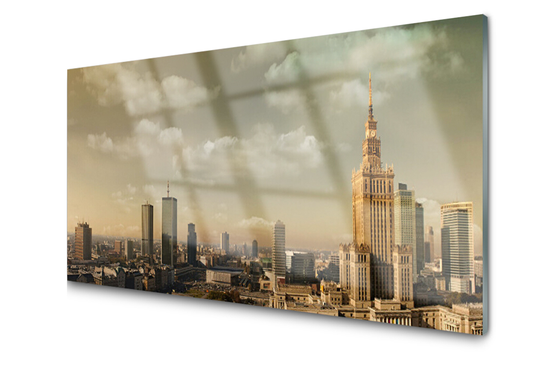 

Panel szklany dekor Miasto Domy 120x60 + Klej