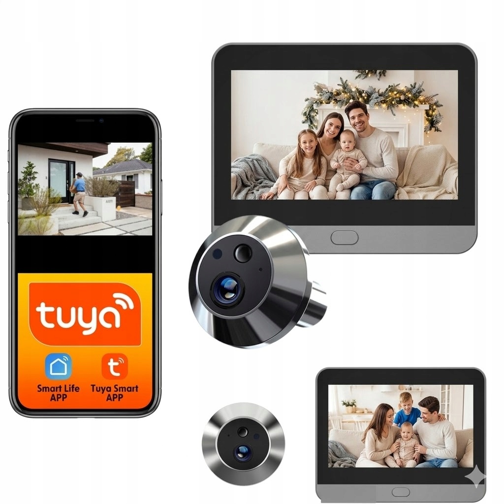 Kamera Kukátko Na Dveře Jidáš Full Hd WiFi Tuya noční režim 5000 mAh 3MP