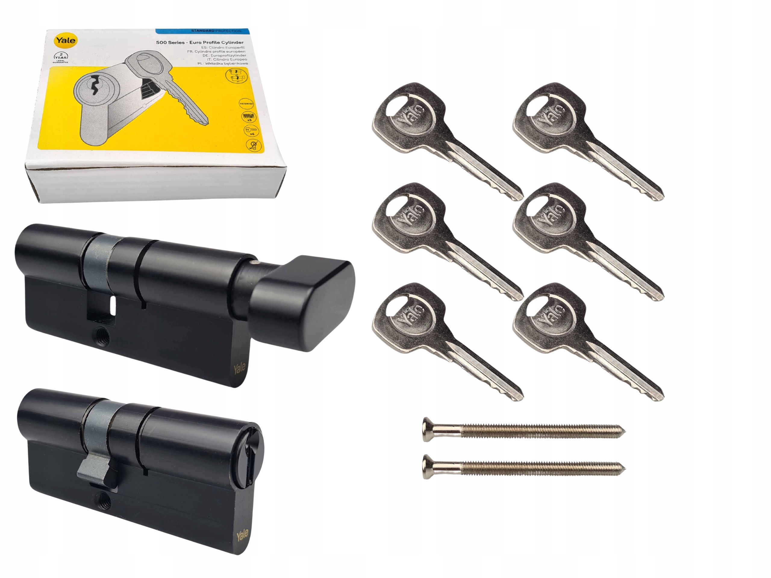 Komplet Wkładek Yale 45G/30+30/45 Czarny 6 Kluczy System Jednego Klucza