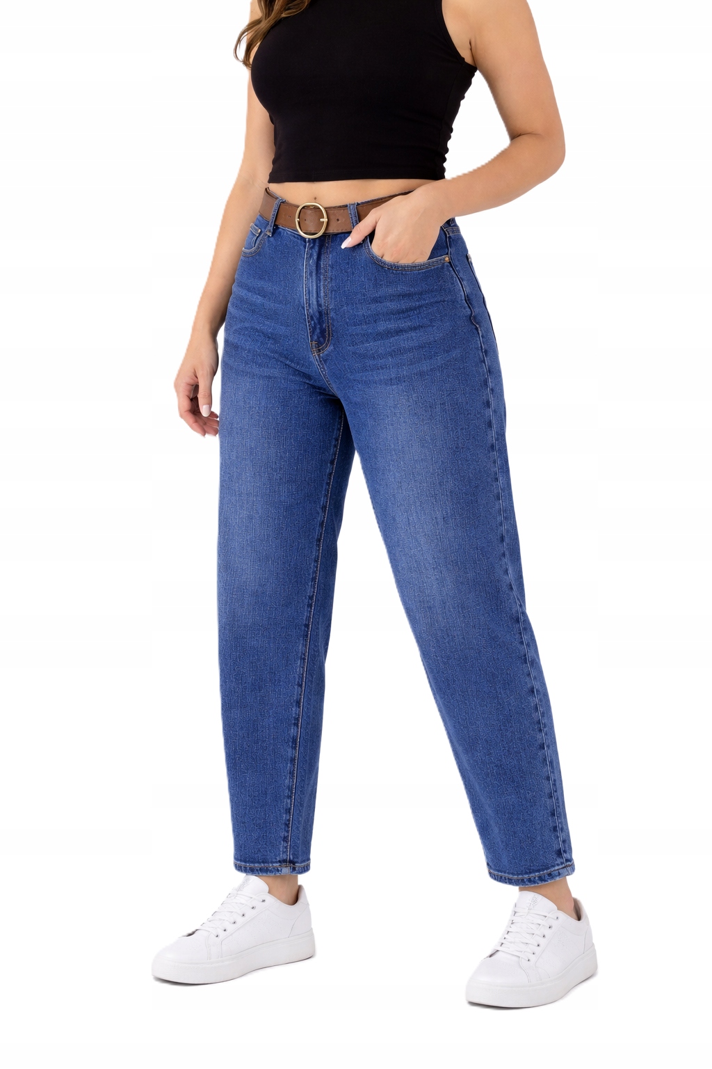 M.sara Damskie Spodnie Jeansy Mom Fit Wysoki Stan Pasek balloon Xs