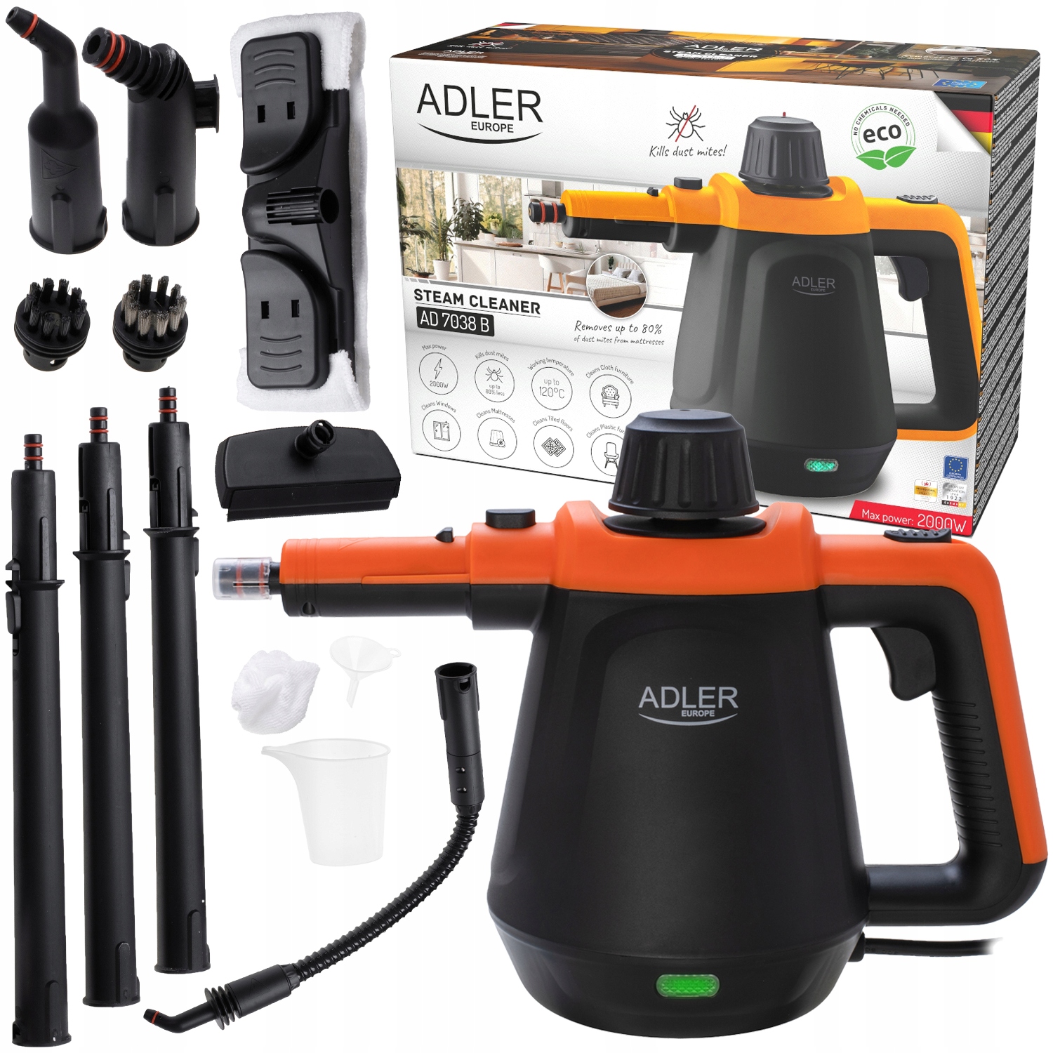 Myjka Parowa Parownica Czyścik Mop Parowy AD7038 Bo Zestaw końcówek XXL