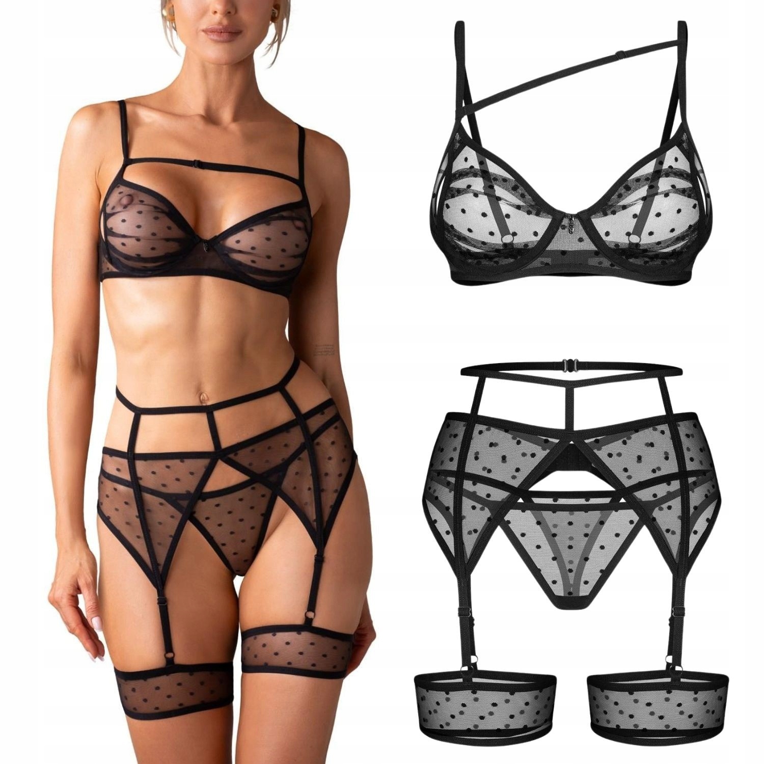 Set Nuites 3dílný černý s kosticemi a regulací L/XL Obsessive