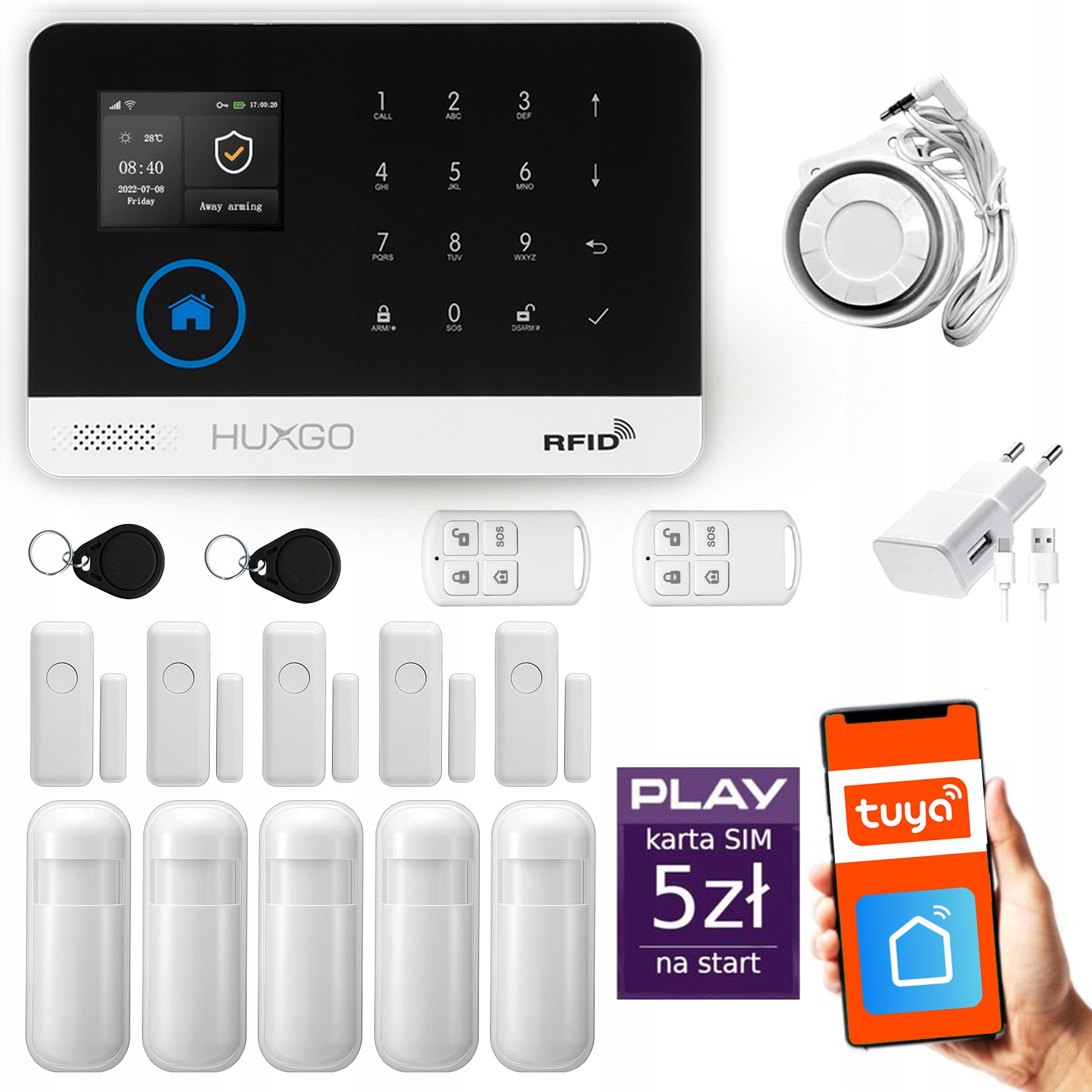 Bezdrátový alarm WiFi Gsm 4G, Tuya alarmová sada Huxgo HXA003 R5D5PS