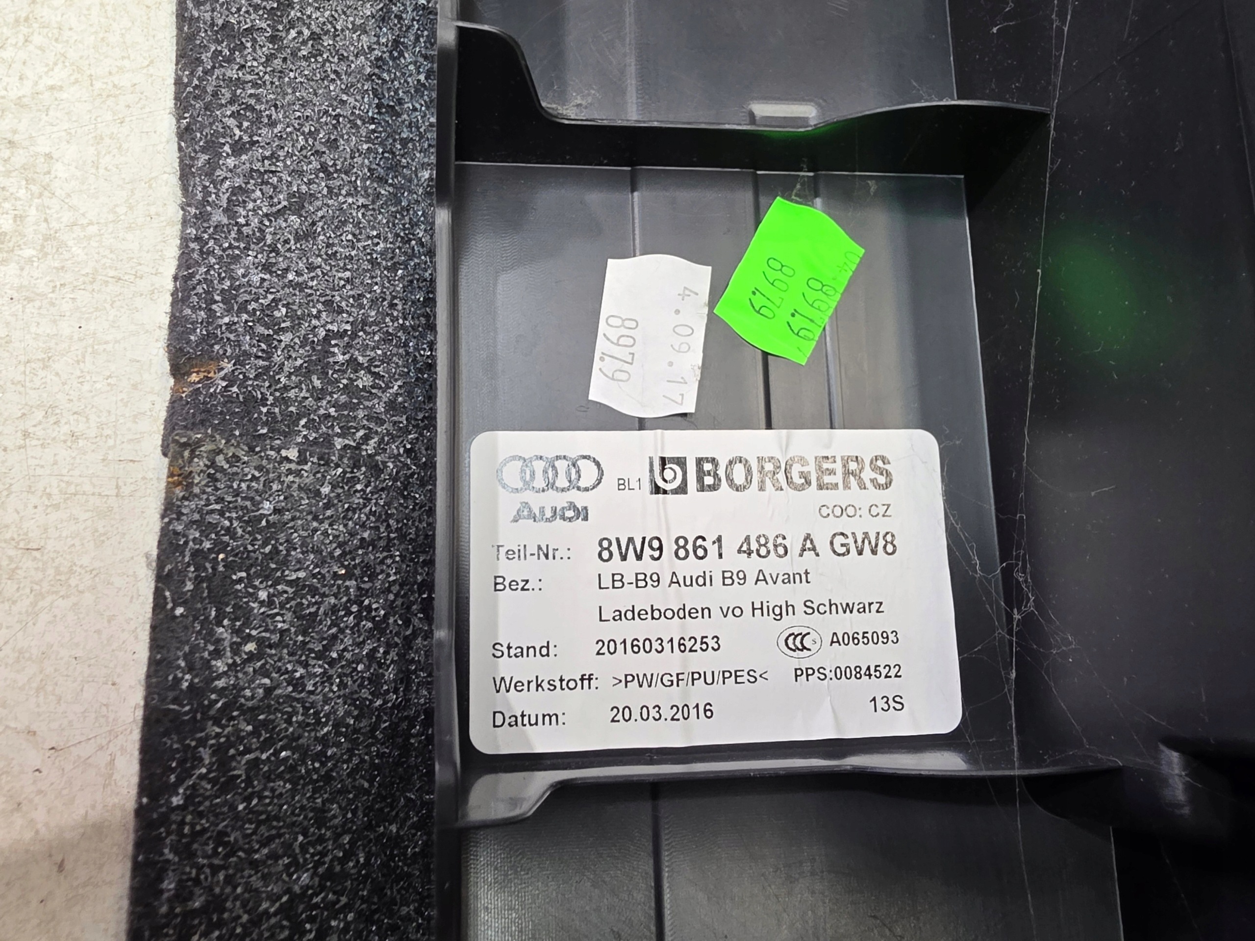 mandatory vehicle equipment compartment AUDI A4 B9 AVANT 8W9861486A complete