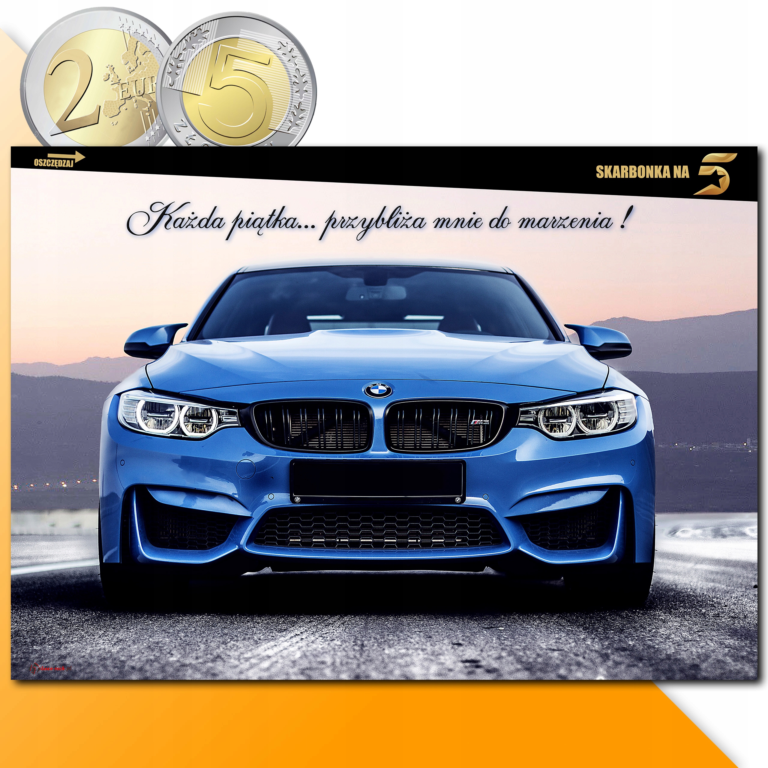 Skarbonka Na 5 zł XXL ścienna 70x50 cm Samochód Bmw 1000 zł