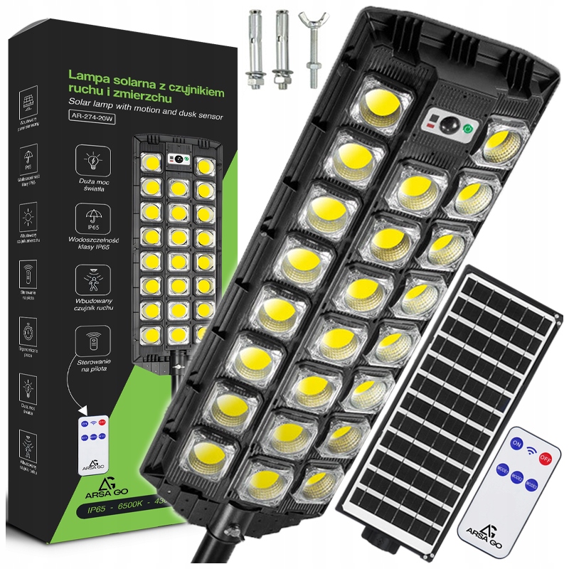 Lampa Solarna Zewnętrzna Led Uliczna Z Czujnikiem Ruchu I Zmierzchu 2200W