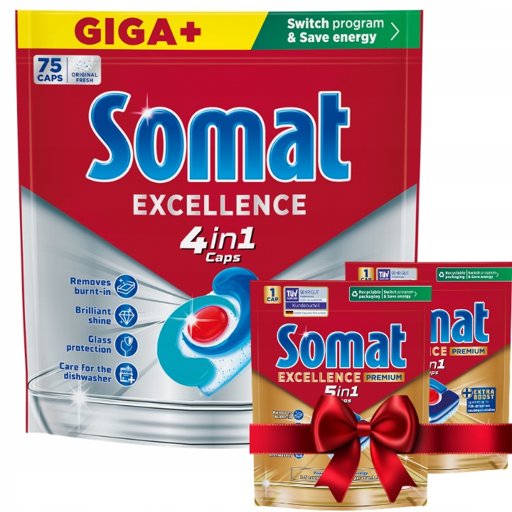 Somat Excellence Kapsle do myčky nádobí 4v1 75 ks Dárek x2