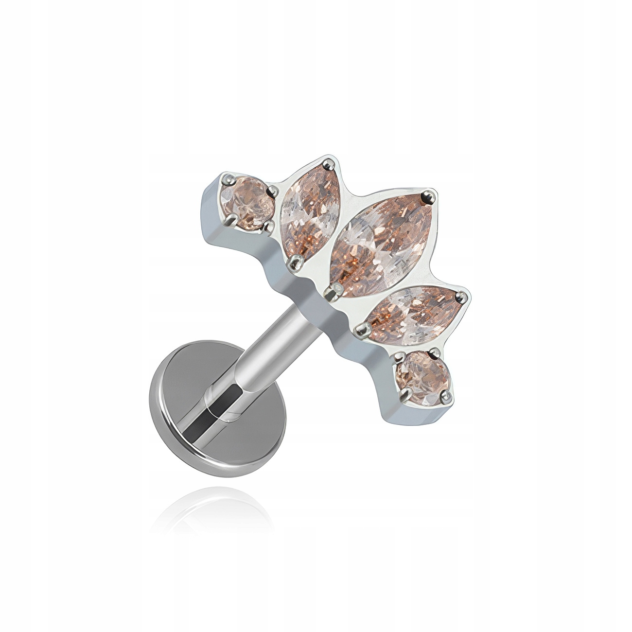 Titanový náušník labret cluster s šampaňskými zirkony stříbrný 1,2/8