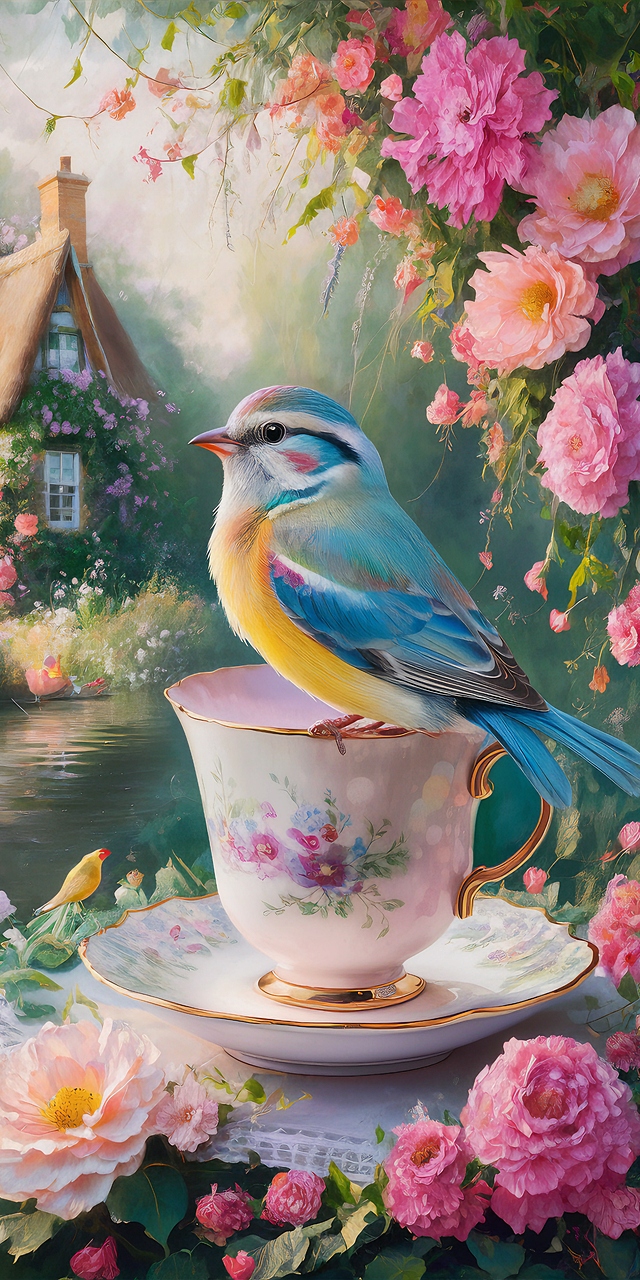 Diamantová výšivka Pták Modrý Vesnice Růže Květiny Les Příroda Čtverce 40x80cm