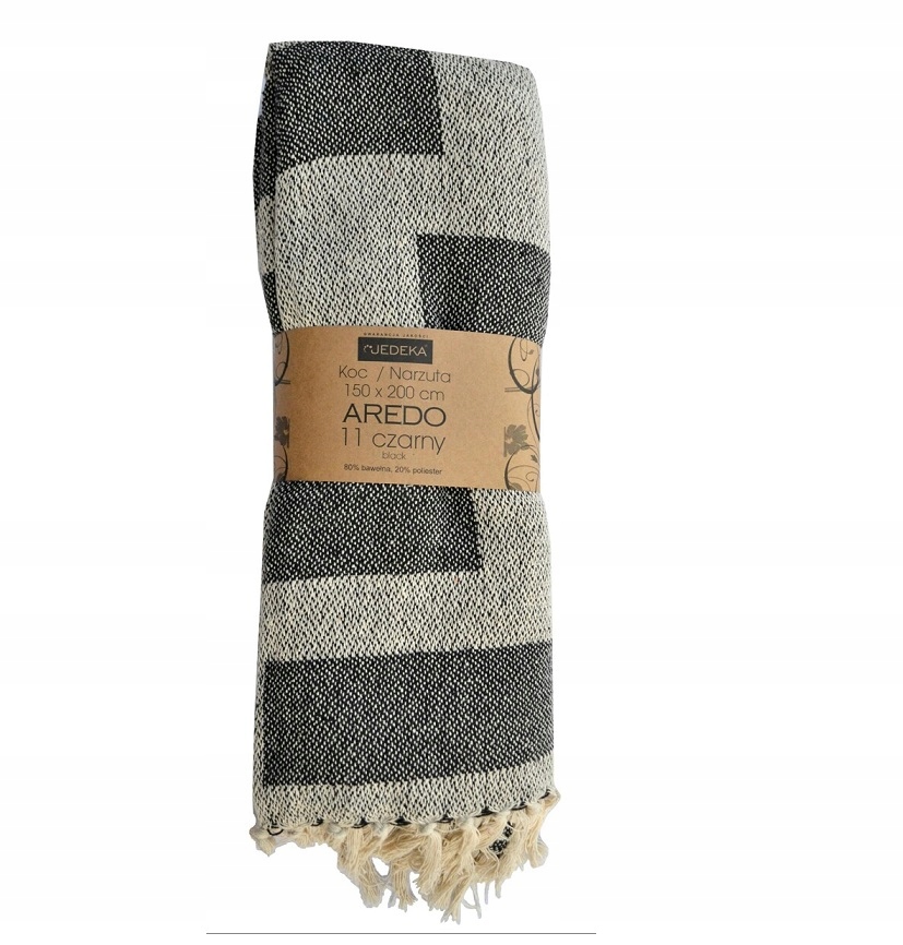 Přehoz Aredo bavlněný s třásněmi 150x200 černý 11