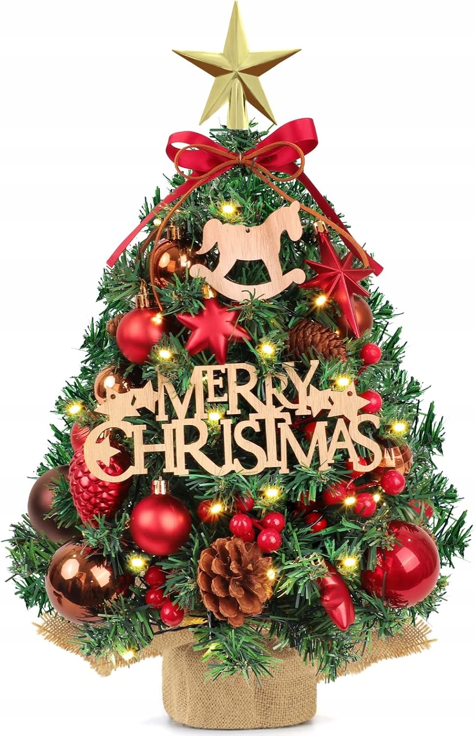 Mini vánoční stromek 45 cm s Led vánoční dekorací s ozdobami z Pvc stůl