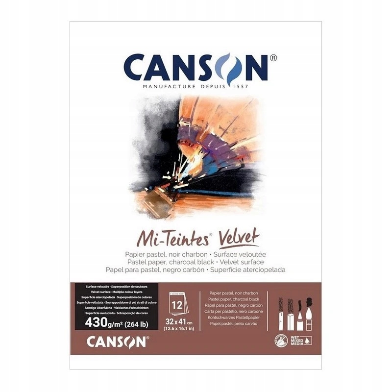 Blok Canson Mi-Teintes Velvet Black 32x41cm, 12 listů 430g