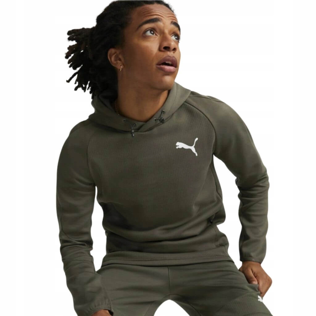 Pánská mikina Puma s kapucí na běhání, termoaktivní tréninková, khaki, velikost Xs