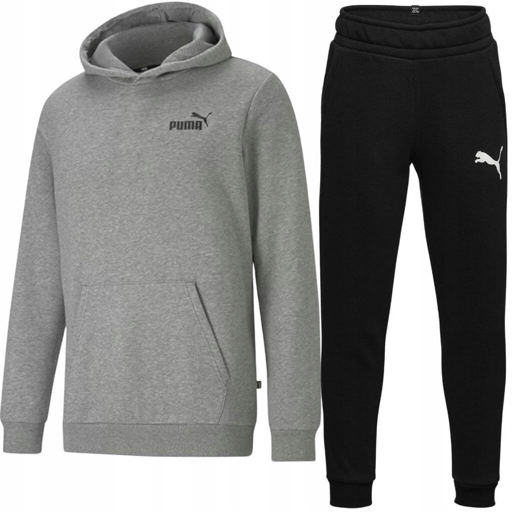 Puma Dres dziecięcy bluza z kapturem spodnie szaro czarny sportowy 176