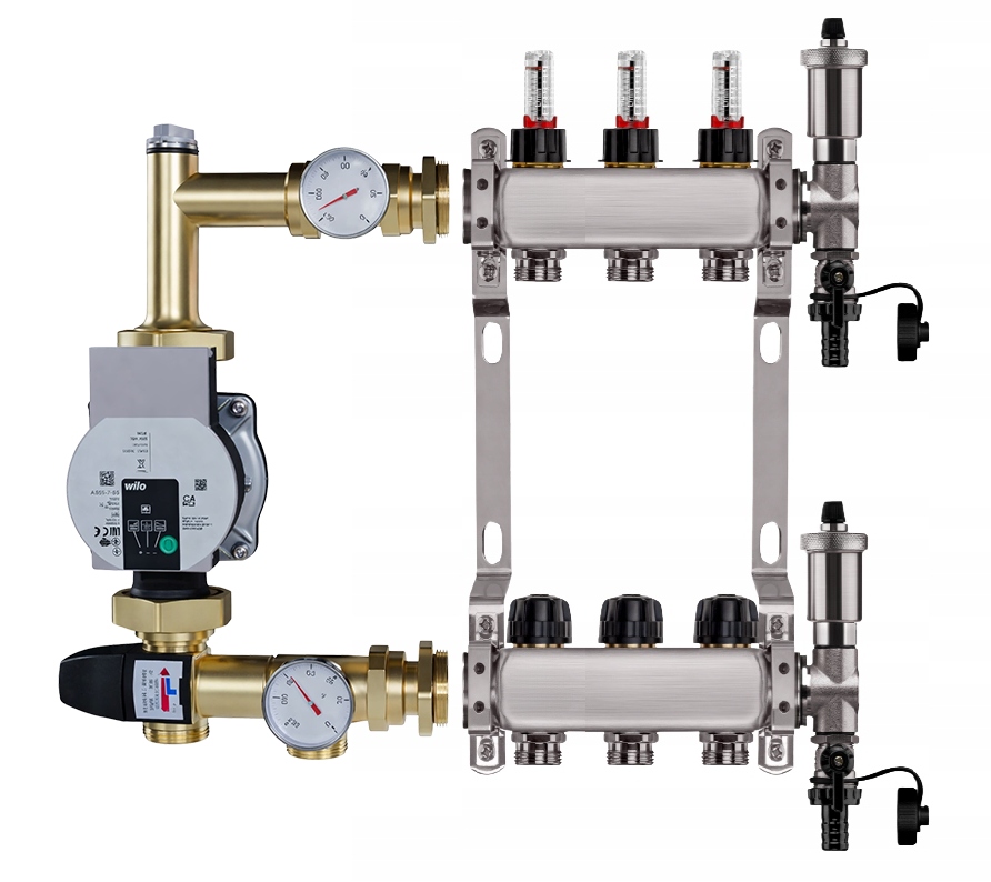 Rozdělovač pro podlahové topení 3 sekce nerezový Čerpadlo Wilo