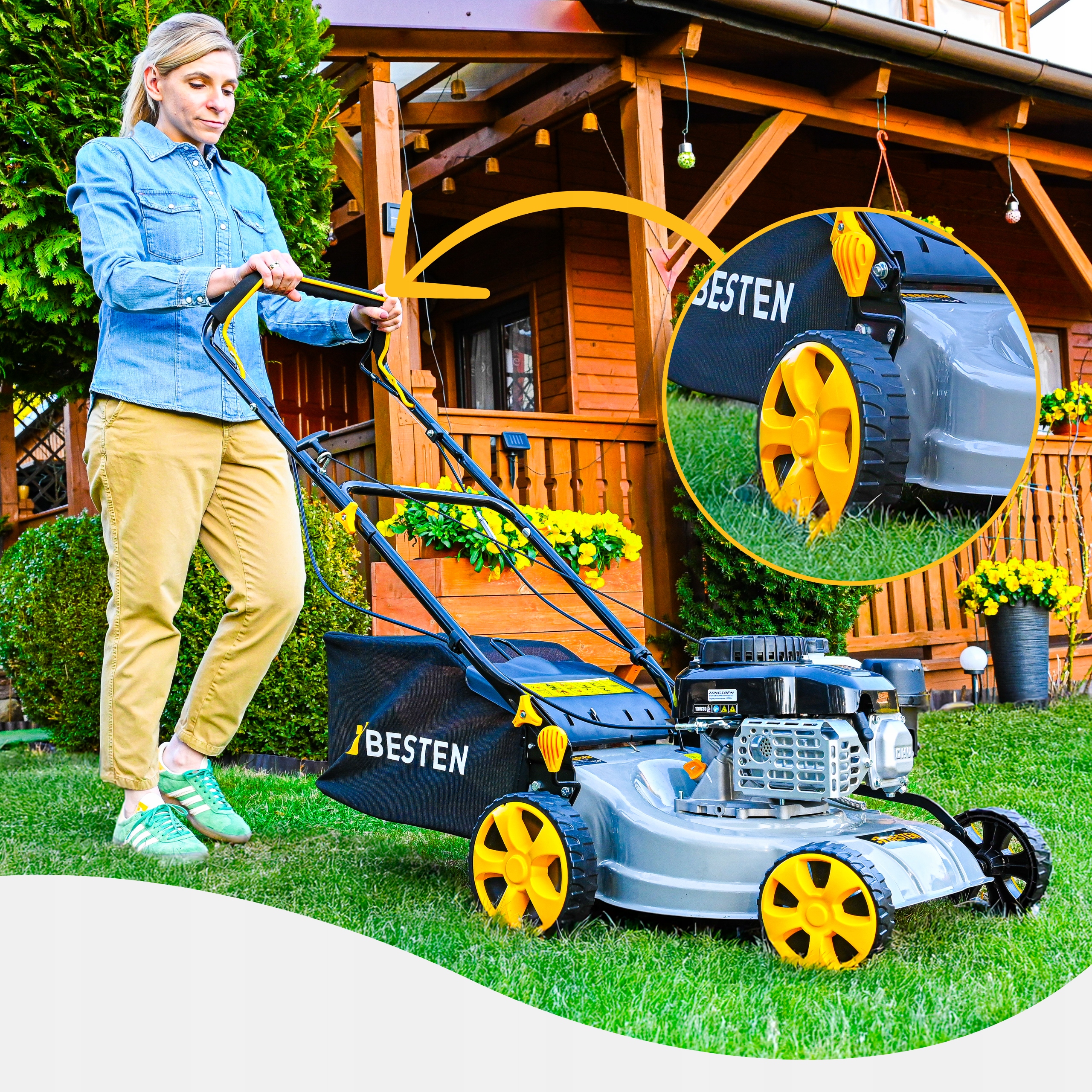 KOSIARKA SPALINOWA DO TRAWY Z NAPĘDEM MOCNA KOSZ 40L POJEMNOŚĆ 132CC Seria Kosiarka Spalinowa z napędem 132CC