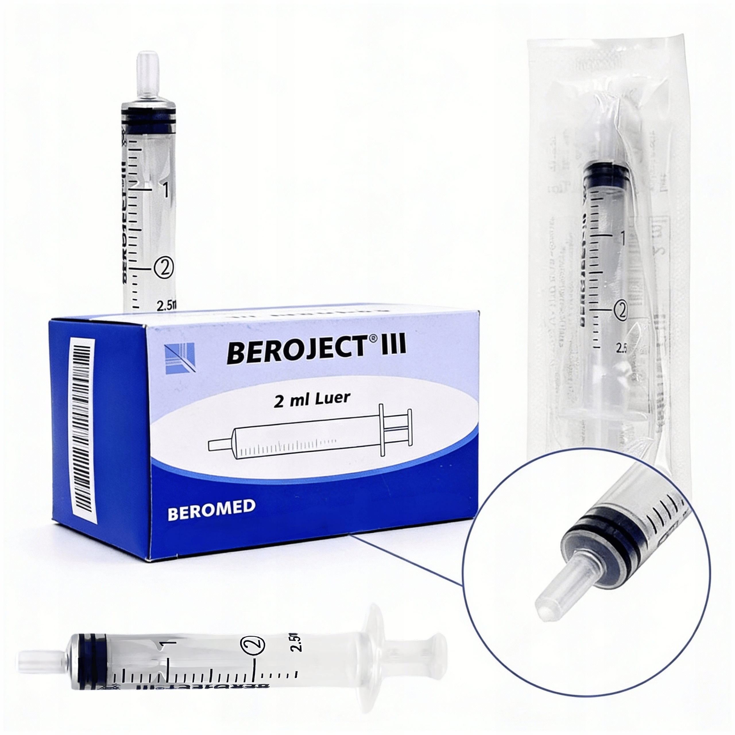 STRZYKAWKI 2ML INIEKCYJNE 3-CZĘŚCIOWE STRZYKAWKA LUER BEROJECT 100SZT KDM