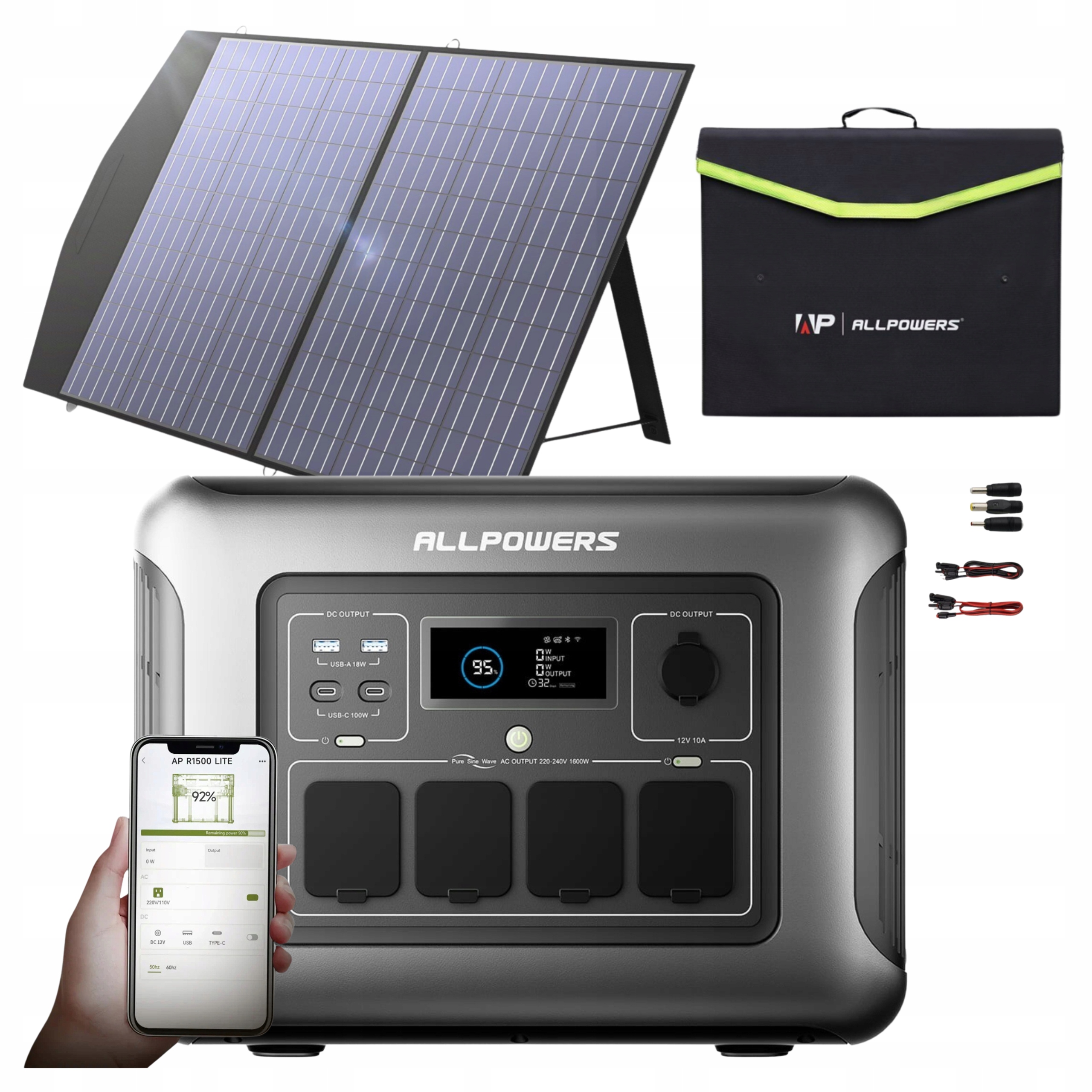 Stacja Zasilania Allpowers R1500 Lite 1600W 1056Wh Panel Solarny 100W Mc4