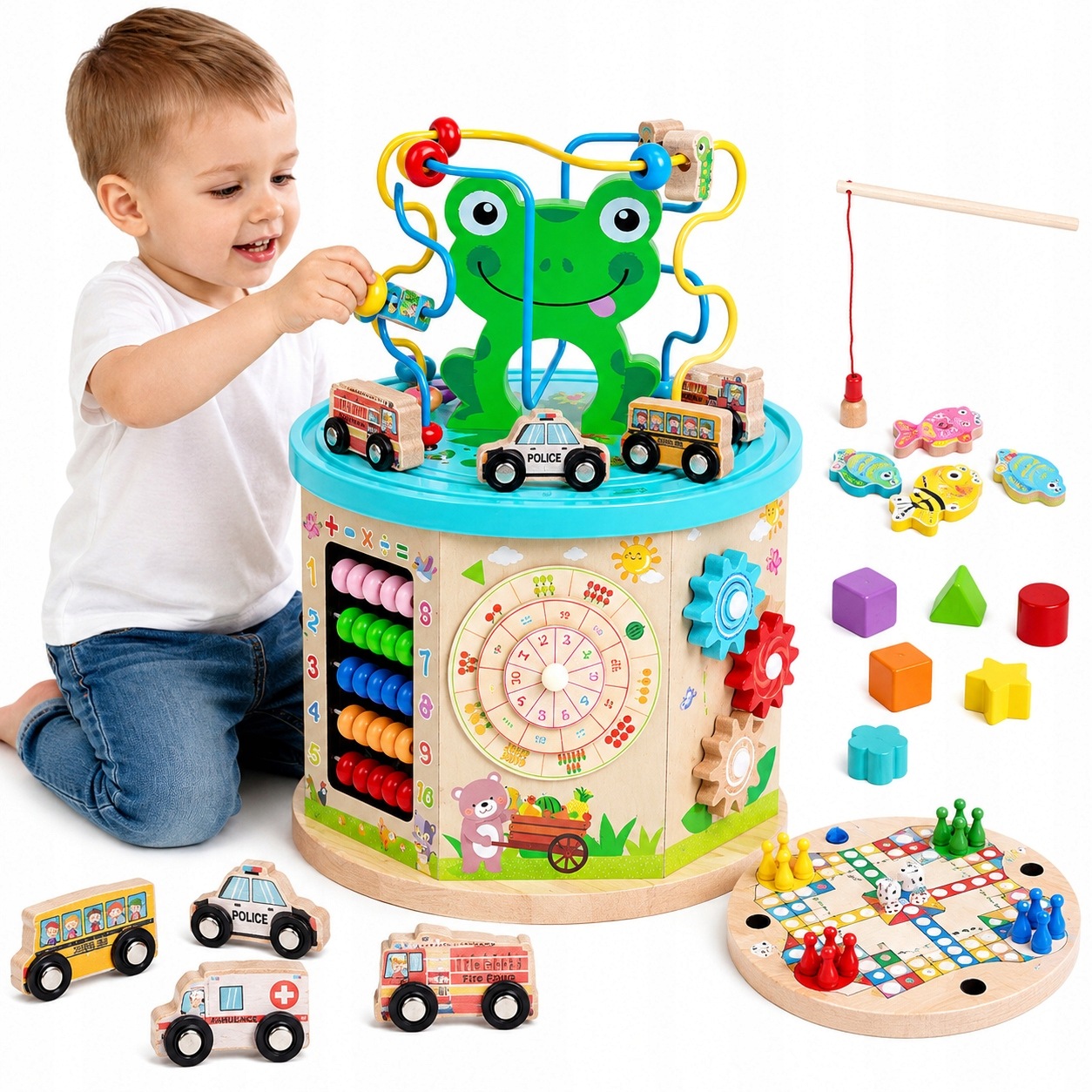 Drewniana Kostka Edukacyjna Montessori 11w1 Sorter Labirynt Kolejka